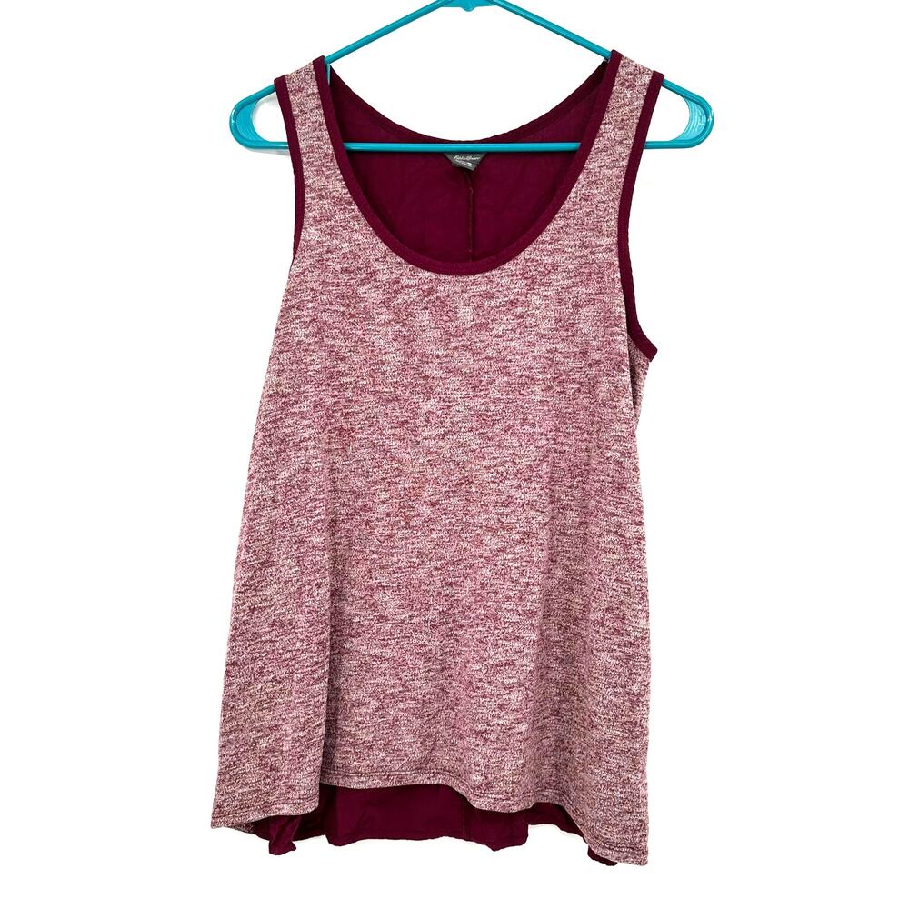 Eddie Bauer Size Medium Mixed Media Tank Top Shirt‎ Blouse Heathered Red Purple